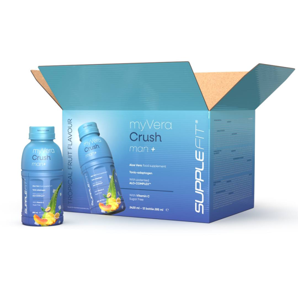 MYVERA CRUSH Man + | Nahrungsergänzungsmittel Einzelflaschen à 285 ml (12-er Pack) – Gesamtinhalt: 3420 ml